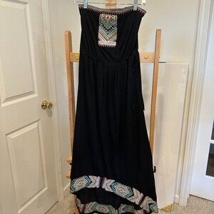 THML from Anthropologie Strapless Black Boho Aztec Dress Tie Waist Medium